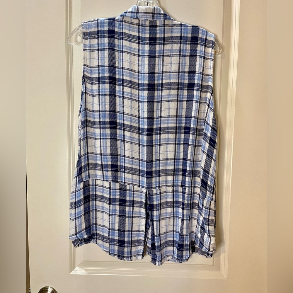 Vintage Dressbarn Blue and White Plaid Sleeveless Button Down Shirt Size XL - Picture 4 of 5